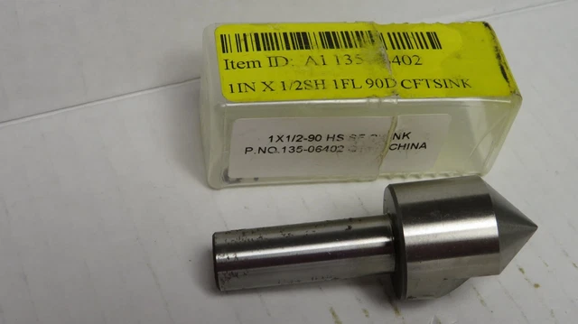 1" Diameter  X 1/2" Shank 90 Degree High Speed Steel Single Flute Countersink