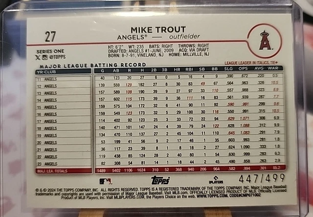 2024 SERIES 1 Green Crackle Foil Board /499 27 Mike Trout 19.99