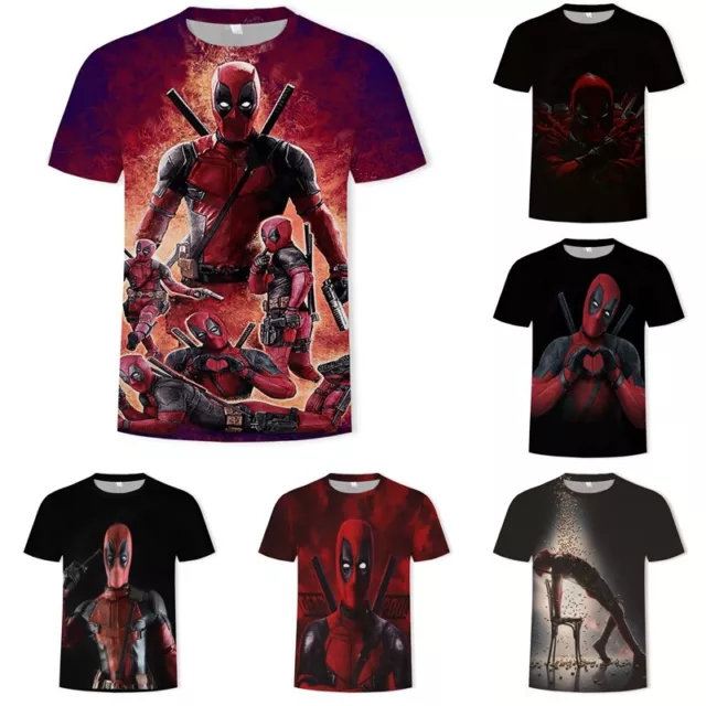 Kids Adult 3D Marvel Deadpool Casual Short Sleeve T-Shirt Tee Top Xmas Gift UK