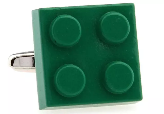 Lego Pair Cufflinks Green Toy Building Wedding Fancy Gift Box & Polishing Cloth