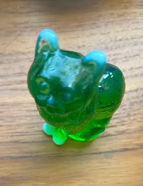 Vintage Mosser Glass Green Opalescent Cat Kitty Figurine