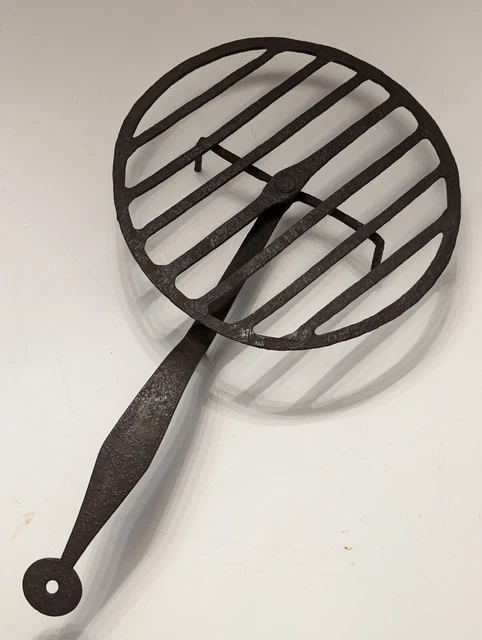 RARE Antique Wrought Iron 18th Century Rat Tail Rotary Roaster 10.5" Diameter