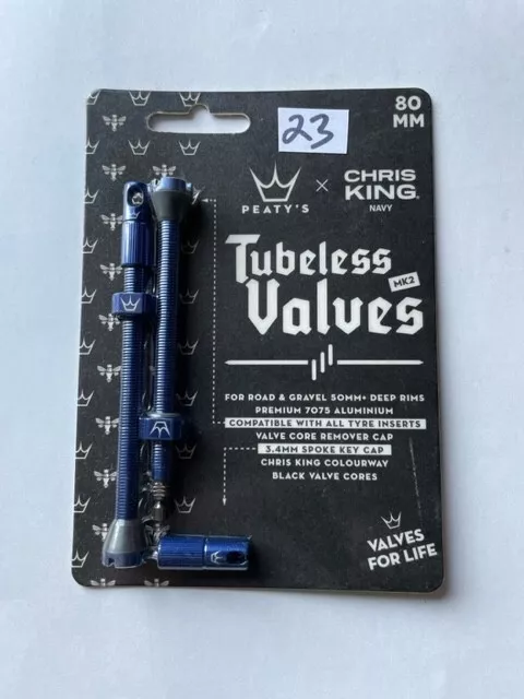 Chris King + Peaty's (MK2) 80mm Tubeless Valves Navy Blue 23