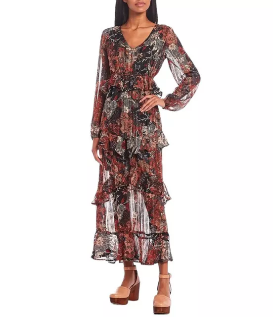 Jessica Simpson Women's Bianca Long Sleeve Floral Print Maxi Dress