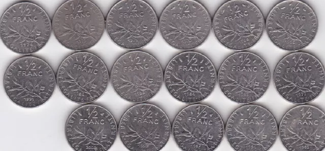 Lot De 17 Pieces 50 Cts Francs - Annees Toutes Differentes -