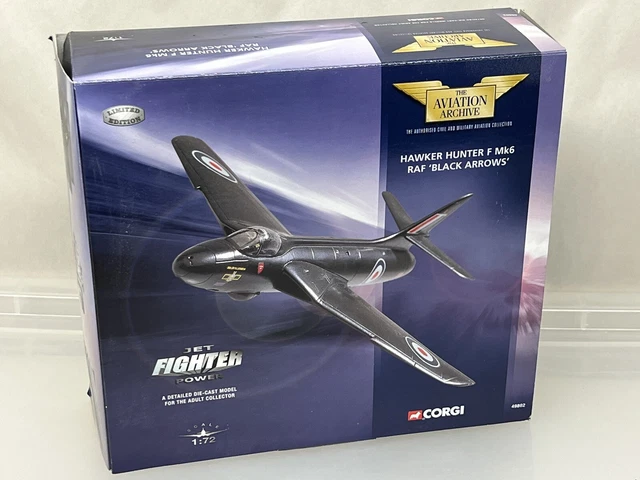 Corgi Hawker Hunter F Mk6 échelle 1/72 - Diecast Noir - RAF Black Arrows - Boîte Abîmée