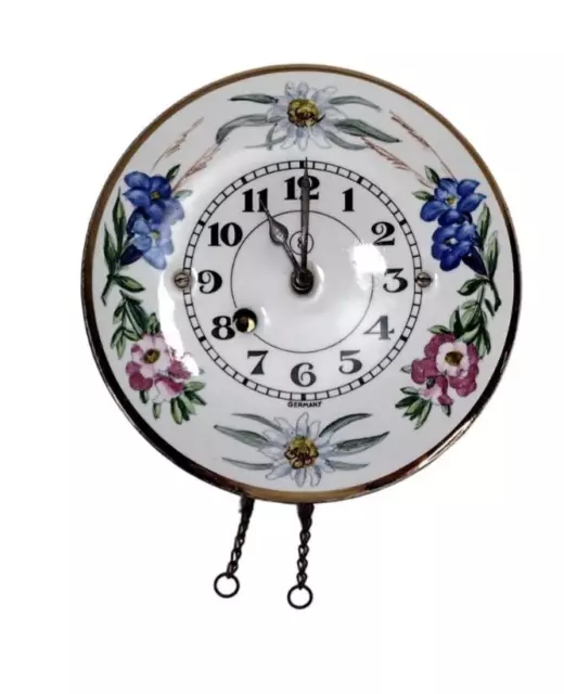 Vtg Wintermantel German Mini Porcelain Pendulum Wall Clock Clean!