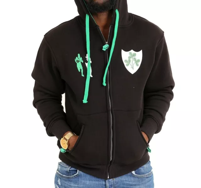 Ireland Rugby Hoodie Zip Pockets Long Sleeve Sports Supporter Hooded Jacket