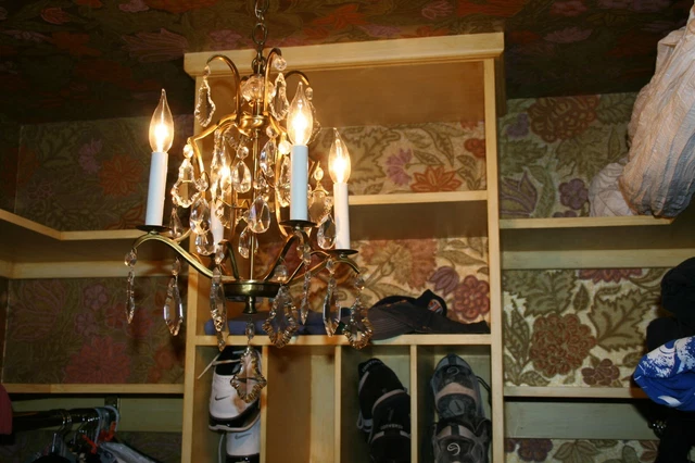 Chandelier 4 arm vintage brass crystal mid century rare french glass drops