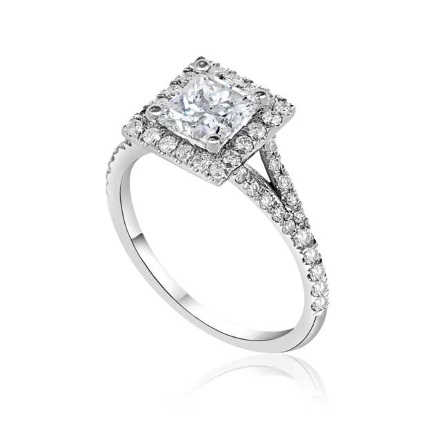 2.75 CT SPLIT Shank Halo Princess Cut Diamond Engagement Ring VS1 G ...
