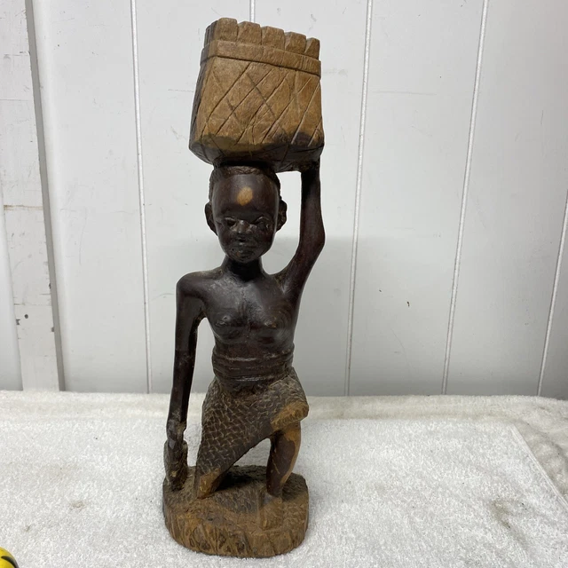 Ebony Wood African Woman Tanzania Hand Carved