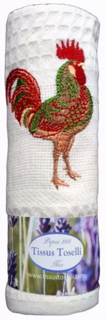 French Kitchen Towel Honeycomb Rooster Made In France