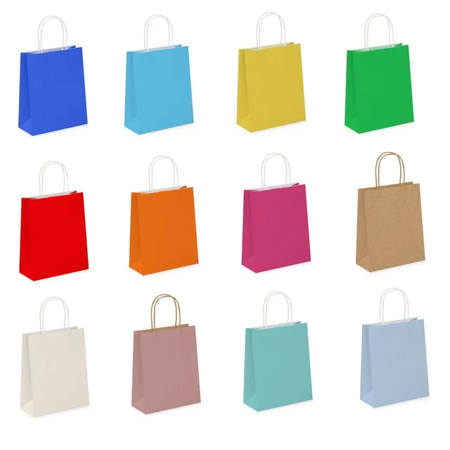 COLOURED PAPER PARTY Bags Gift Bag With Handles Birthday Loot Bag