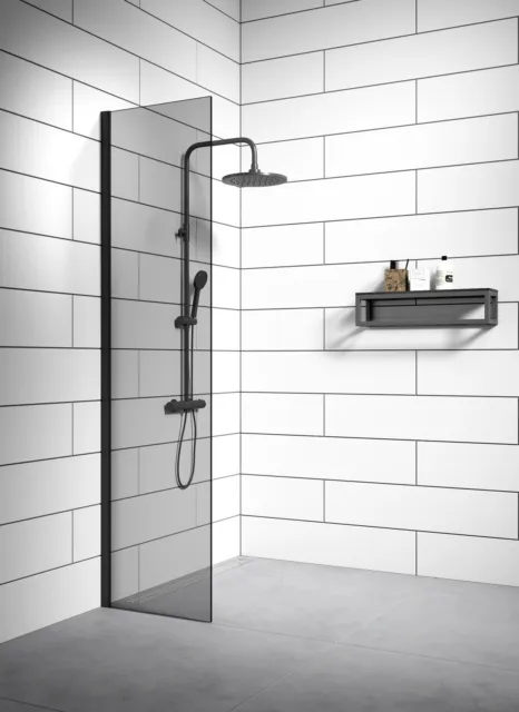 Duschwand Rizani 40 x 200cm Glas Duschabtrennung Schwarz - Walk-In Dusche Nano D