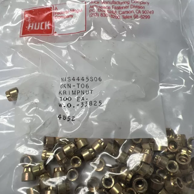NEW Huck NAS4445S06 Krimpnut, Pin-rivet Collar (Qty 100)