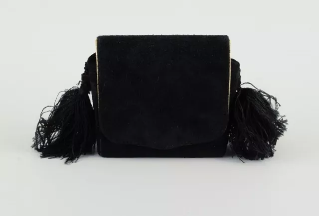 Yves Saint Laurent shoulder bag in suede with fringes and  make-up mirror. 2