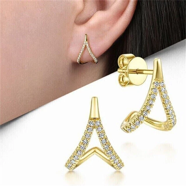1Ct Round Cut Lab Created Diamond Trillion Stud Earrings 14K Yellow Gold Plated