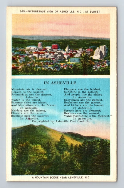 Asheville NC-North Carolina, At Sunset, Poem, c1965 Vintage Postcard