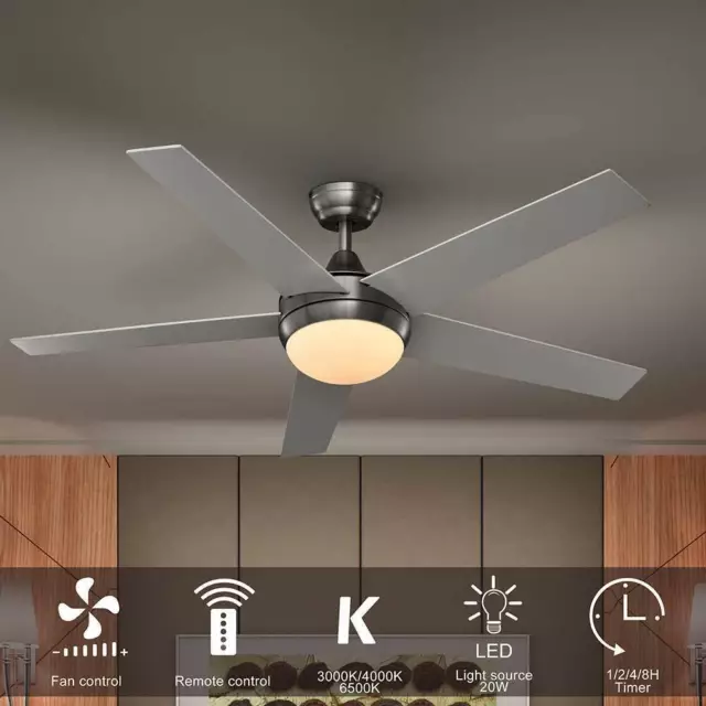 Ventilatore da Soffitto 5 Pale Legno con Lampada Luce LED e Telecomando 132cm 2