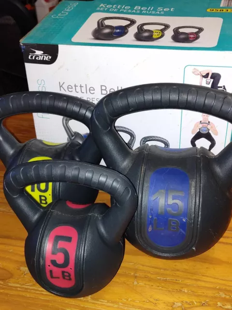 Crane Fitness Products Kettlebell Exercise Fitness Weights Set of 3 + DVD