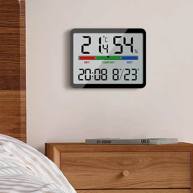 Magnetic Digital Alarm Clock LCD Desk Wall Clock Thermometer Humidity Monitor