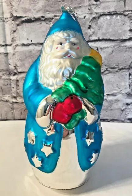 DEPARTMENT 56 Oversize 9" Mercury Glass Starry Santa Ornament Handblown/Painted