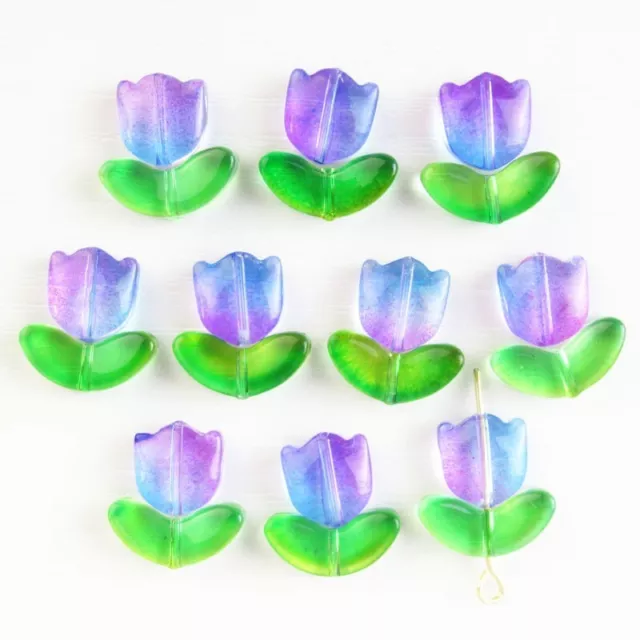 20Set 14x6x3/8x8x4mm Green Purple Blue Crystal Flower Pendant Beads