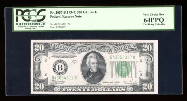 DBR 1934-C $20 FRN New York Old Back Fr. 2057-Bob PCGS 64 PPQ Serial B43654317B