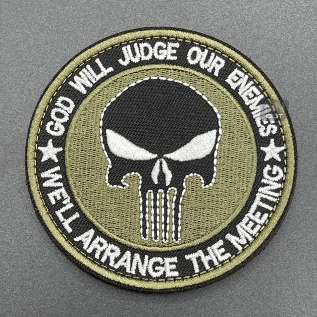 Punisher Skull Morale Patch Green Hook & Loop Airsoft Tactical Military Army 8cm