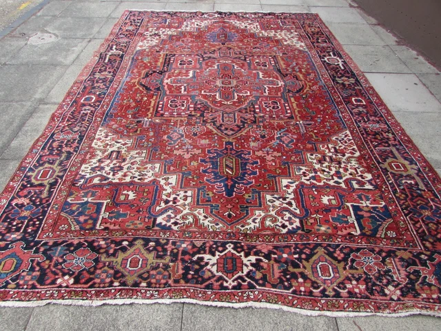 Grand Kilim Vintage Fait Main – Laine Rouge, Bleu, Rose – 243x180 Cm