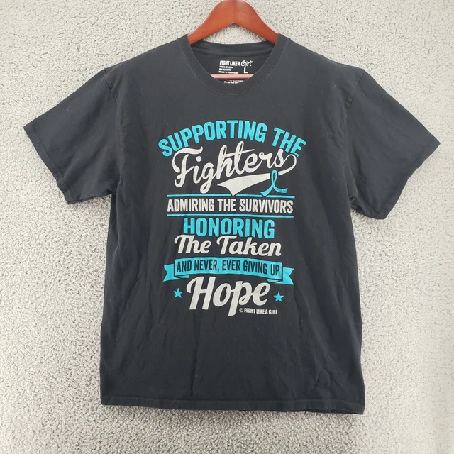 FIGHT LIKE A GIRL Women's T-Shirt Size L BLACK 100% COTTON