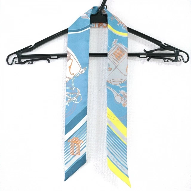 Second Hand HERMES Twilly Scarf Ribbon Scarf/Ex-Libris/2021Aw Blue Moyan Jaune V