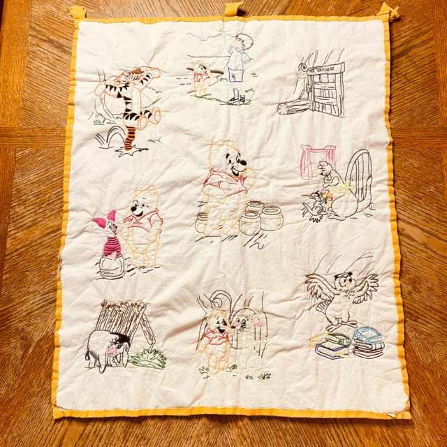 Vintage Winnie the Pooh and Friends Needlepoint Wall Hanging 28x35 Homemade