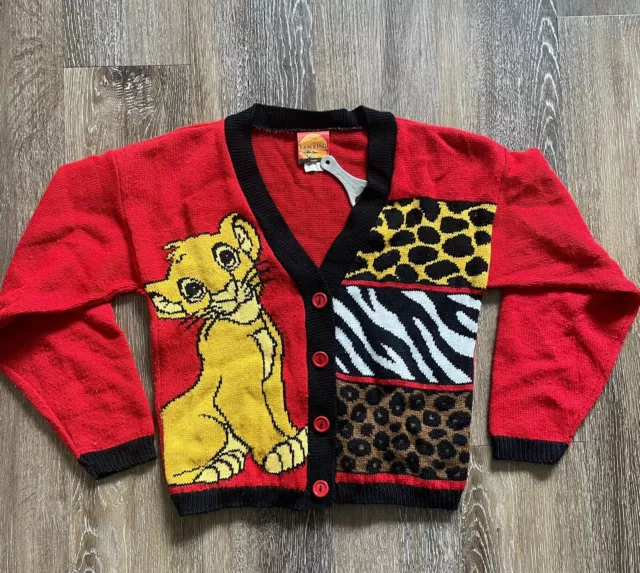 Vintage 90s Disney Lion King Simba Cardigan Button Up Sweater Size Kids Medium