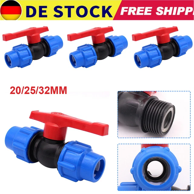 PPKU2525 PP Kugelhahn Kugelventl Mt PE Kupplung Absperrhahn PE