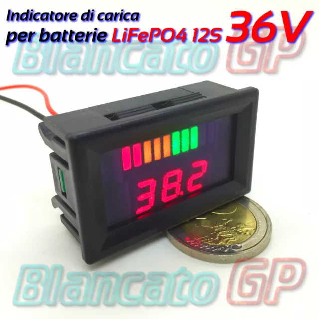 INDICATORE DI CARICA VOLTMETRO per batterie LiFePO4 36V LED bici elettrica ebike