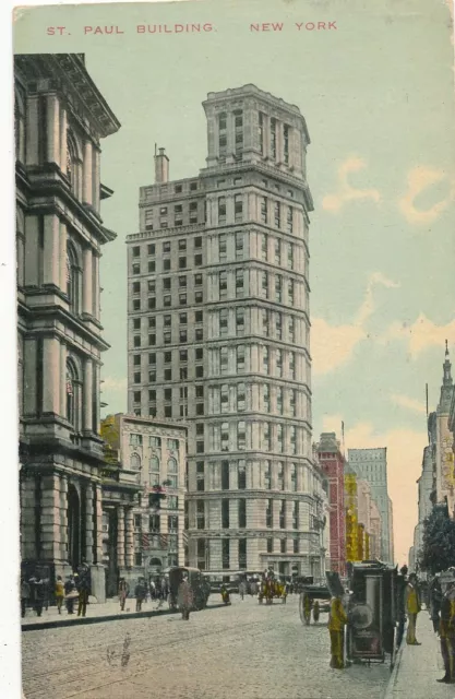 NEW YORK CITY-St. Paul Building Showing Horse Drawn Carriage and Vendor Postcard