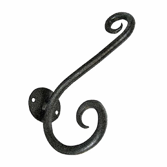 Black Wrought Iron Hook, Double Hook 7"H x 3.5" Proj