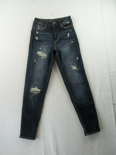 No Boundaries Distressed Womens jr denim blue Jeans Size 5, 26" x 29" EUC!