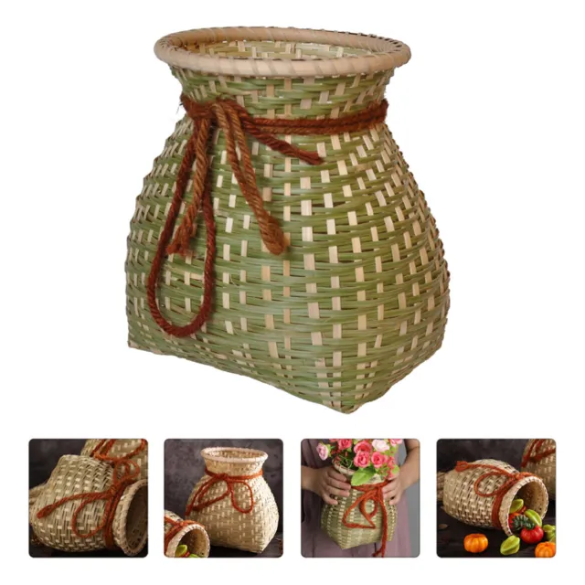 Small Woven Vase Basket Wicker Fishing Creel Seagrass Belly Basket