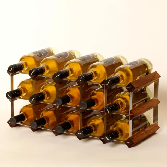Cranville wine rack storage 15 bottle Oak stain pine /metal assembled