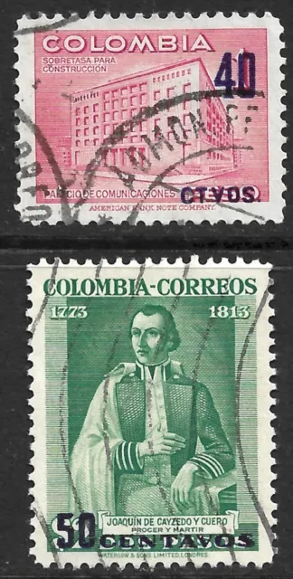 Colombia Scott #612-13 VF Used Surcharge Issued 1953