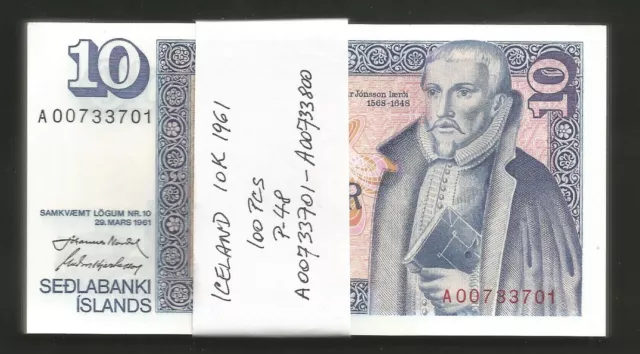 Iceland 10 Kronur L.1961 (1981); UNC; P-48; L-B807b; 100 consecutive ser. number