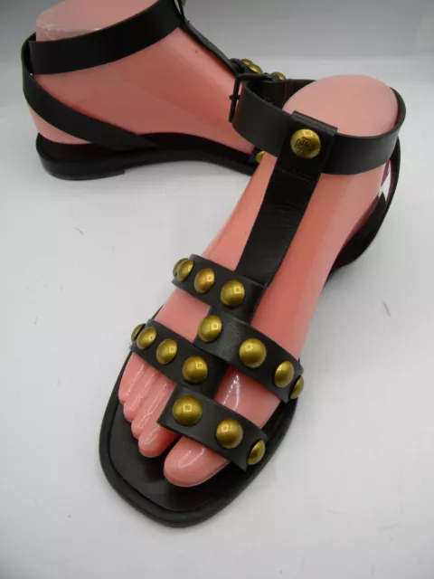 Tory Burch Blythe Dark Brown Leather Flat Studded Gladiator Sandals Size 7 M WO