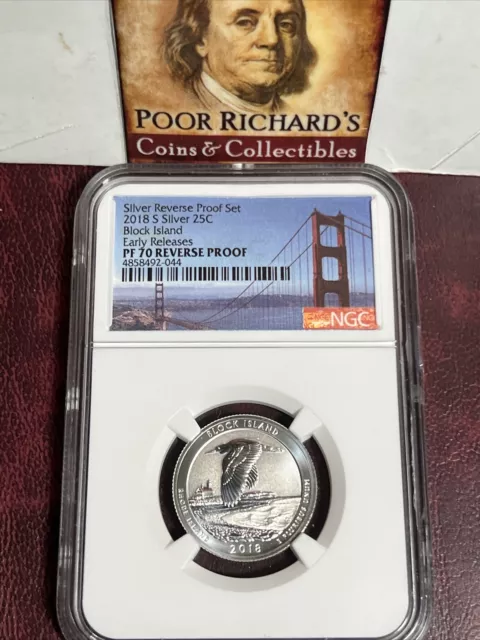NGC Silver Reverse Proof 70 1st Day Issue ATB “Block Island” Quarter  F/S! X269
