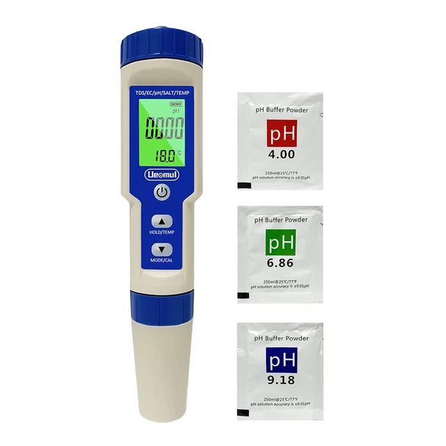 Fdit Tester Acqua 5 In 1 Digitale - Misura S.G./Salinità/Temperatura/TDS/EC - Portatile Per Piscina, Acquario, Acqua Di Mare - 2