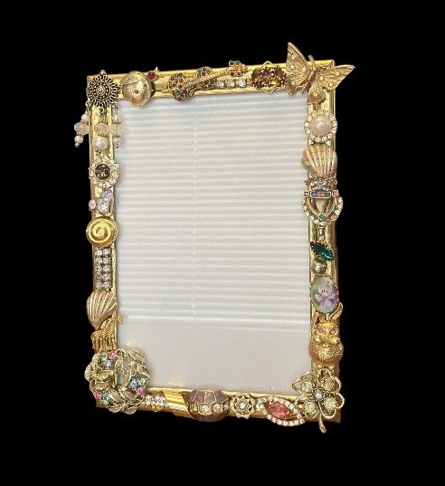 Vintage Jewelry Decorated Art Picture Frame Rhinestone Embellished 5X7