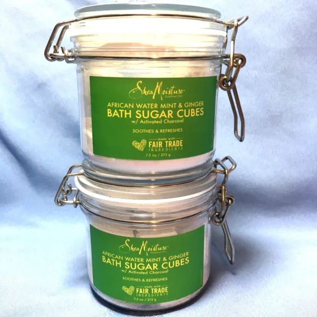 2) Shea Moisture Bath Sugar Cubes African Water Mint & Ginger w/ Charcoal 7.5 oz