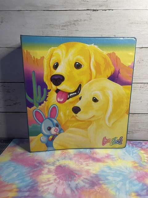 Vintage Lisa Frank Golden Retriever Puppy W/ Bunny 3 Ring Binder.