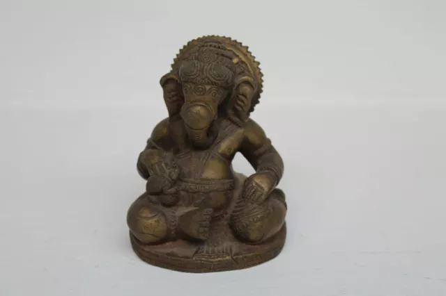 Indian old Vintage HandCrafted Engraved Brass Ganesh Seated Figurine NH1121